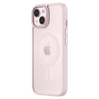 Hybrid Soft + Snap - Apple iPhone 15 Case MagSafe Compatible - Clear Pink, Angled Rear View Frosted  Back with Phone