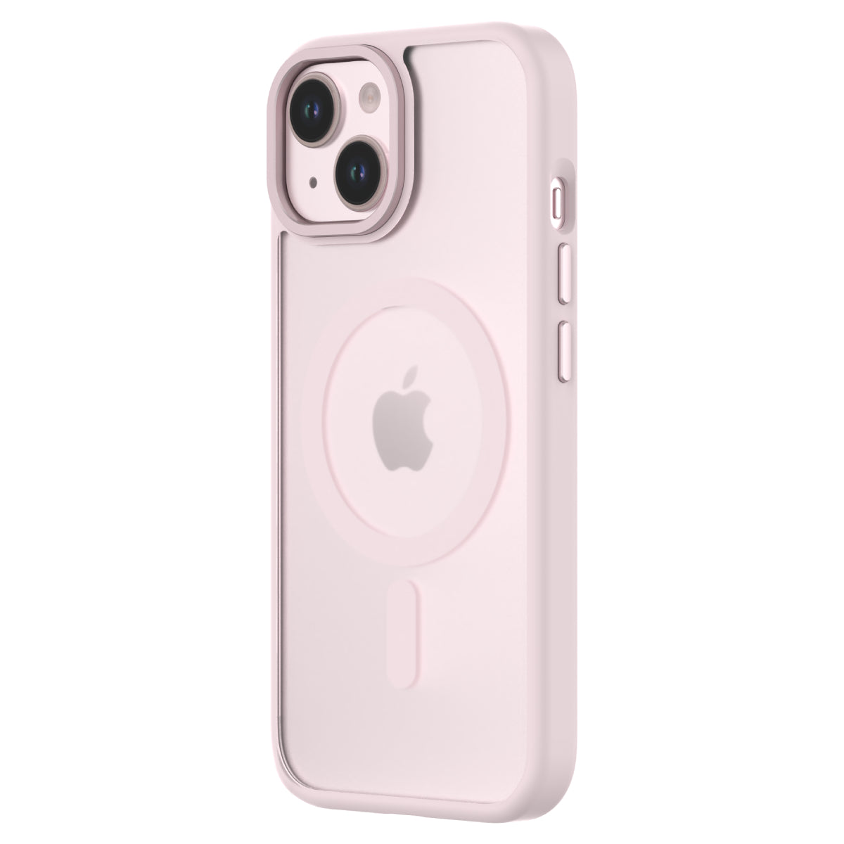Hybrid Soft + Snap - Apple iPhone 15 Case MagSafe Compatible - Clear Pink, Angled Rear View Frosted  Back with Phone
