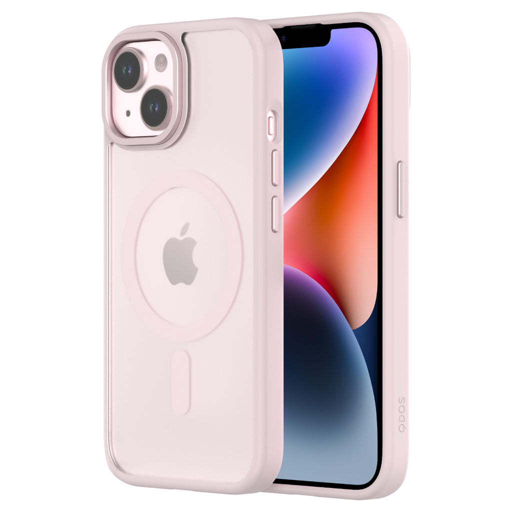 Hybrid Soft + Snap - Apple iPhone 15 Case MagSafe Compatible - Clear Pink, Side and Back View with Screen Display