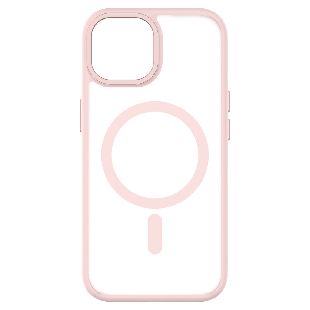 Hybrid Soft + Snap - Apple iPhone 15 Case MagSafe Compatible - Clear Pink, Rear View Frosted  Back Without Phone