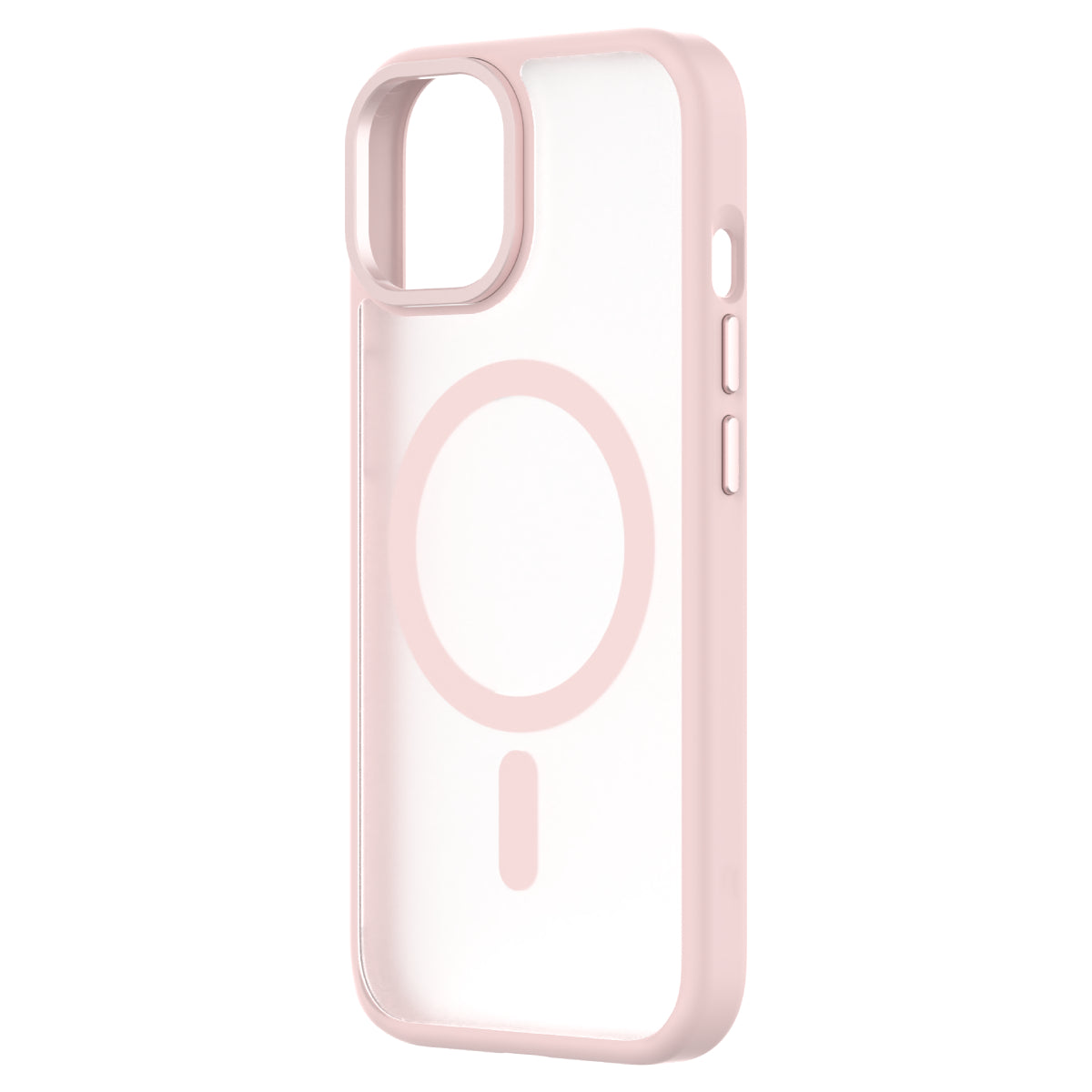 Hybrid Soft + Snap - Apple iPhone 15 Case MagSafe Compatible - Clear Pink, Angled Rear View Frosted  Back Without Phone