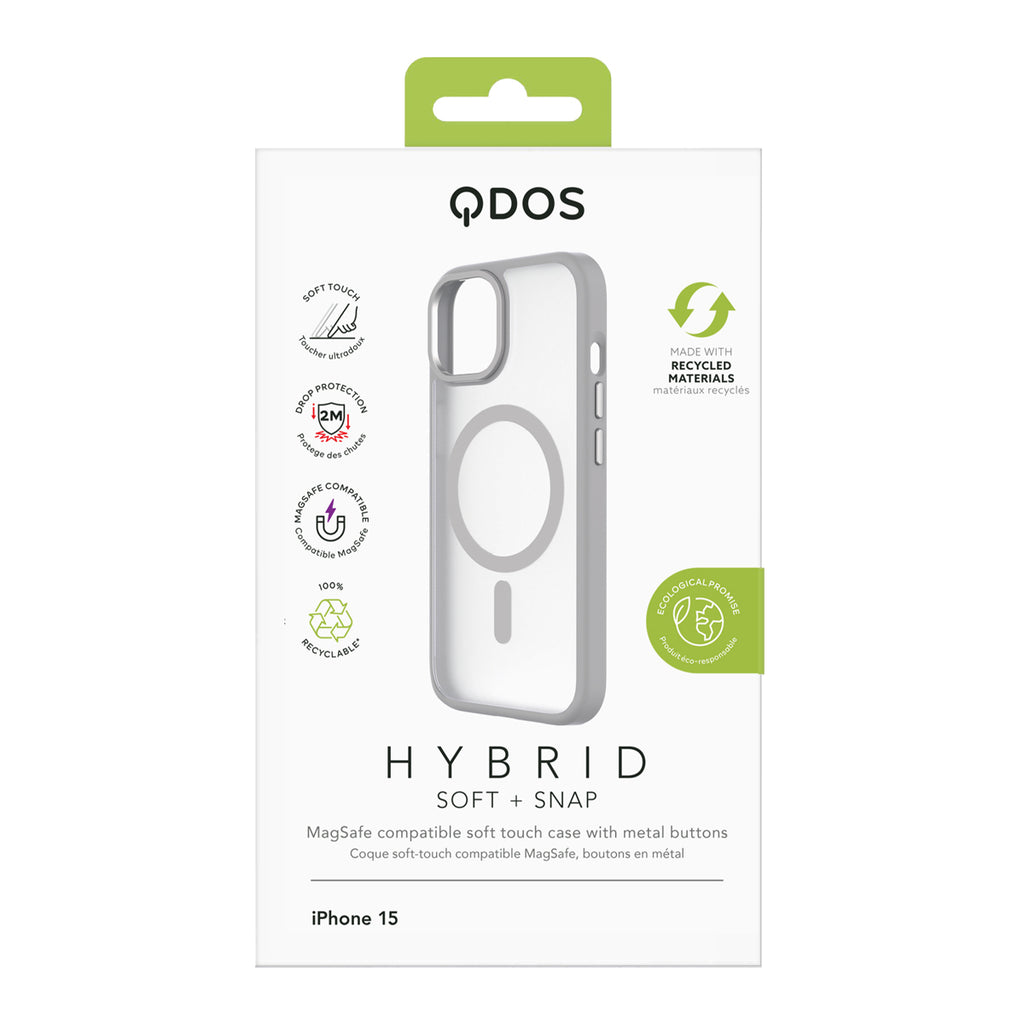 Hybrid Soft + Snap - Apple iPhone 15 Case MagSafe Compatible - Clear Grey, showcasing product packaging in white