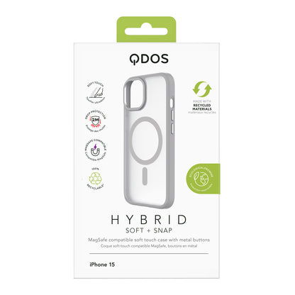 Hybrid Soft + Snap - Apple iPhone 15 Case MagSafe Compatible - Clear Grey, showcasing product packaging in white
