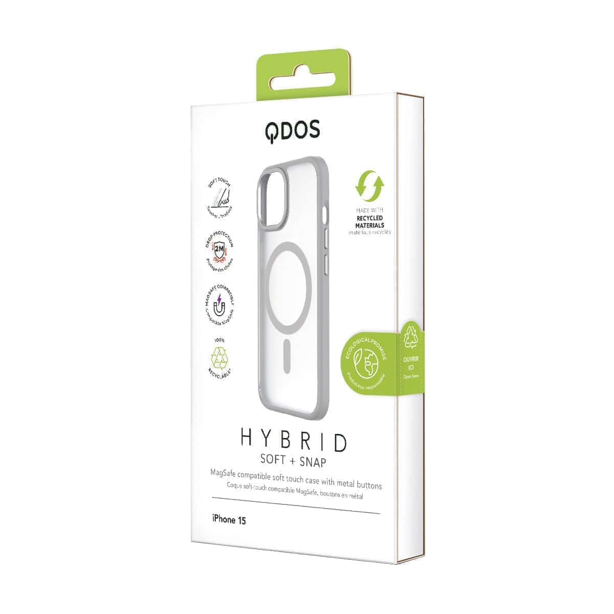 Hybrid Soft + Snap - Apple iPhone 15 Case MagSafe Compatible - Clear Grey, showcasing product packaging in white