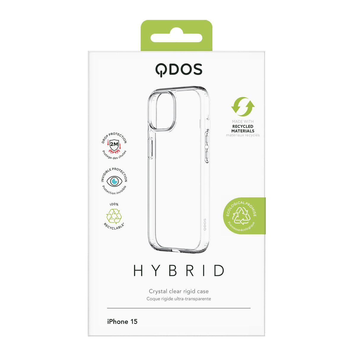 Hybrid - Apple iPhone 15 Case - Clear, showcasing product packaging in white