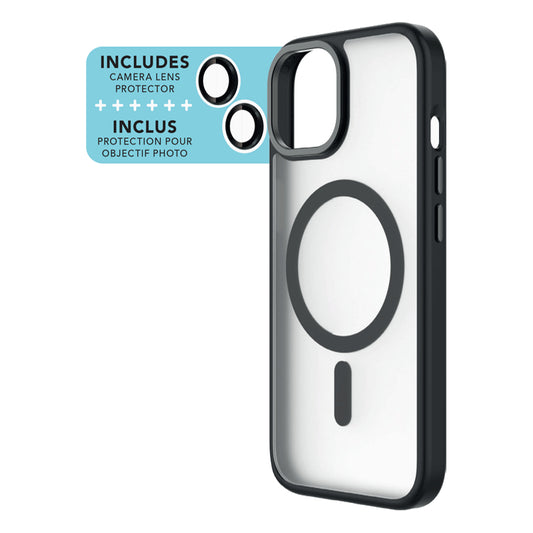 Hybrid Soft + Snap - iPhone 15 Case MagSafe Compatible with Camera Lens Protector - Clear / Black