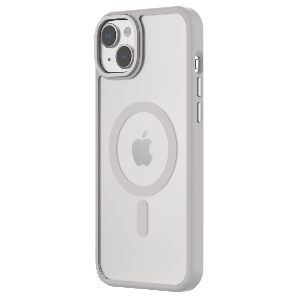 Hybrid Soft + Snap - Apple iPhone 15 Plus Case MagSafe Compatible - Clear Grey, Angled Rear View Frosted  Back with Phone
