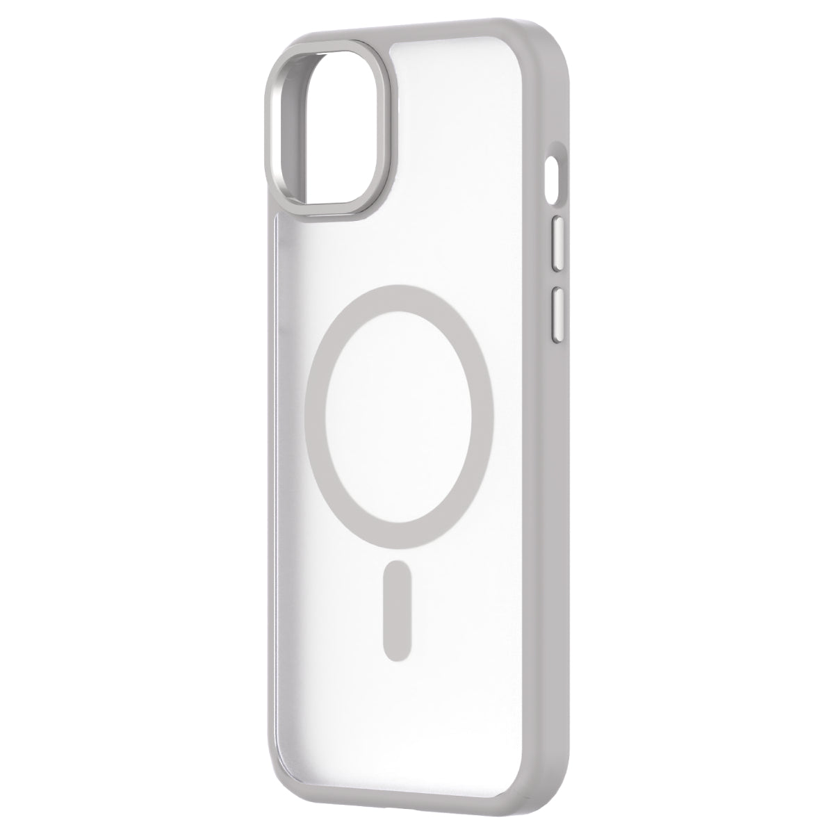 Hybrid Soft + Snap - Apple iPhone 15 Plus Case MagSafe Compatible - Clear Grey, Angled Rear View Frosted  Back Without Phone