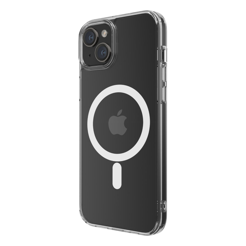 Hybrid Force + Snap - Apple iPhone 15 Plus Case MagSafe Compatible - Clear, Angled Rear View Transparent Back with Phone