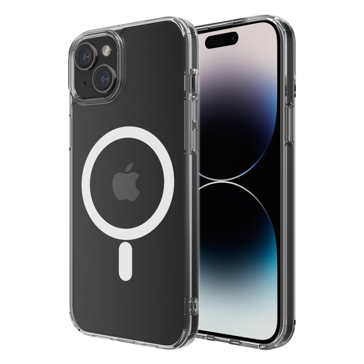 Hybrid Force + Snap - Apple iPhone 15 Plus Case MagSafe Compatible - Clear, Side and Back View with Screen Display