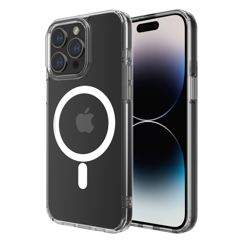 Hybrid Force + Snap - Apple iPhone 15 Pro Max Case MagSafe Compatible - Clear, Side and Back View with Screen Display
