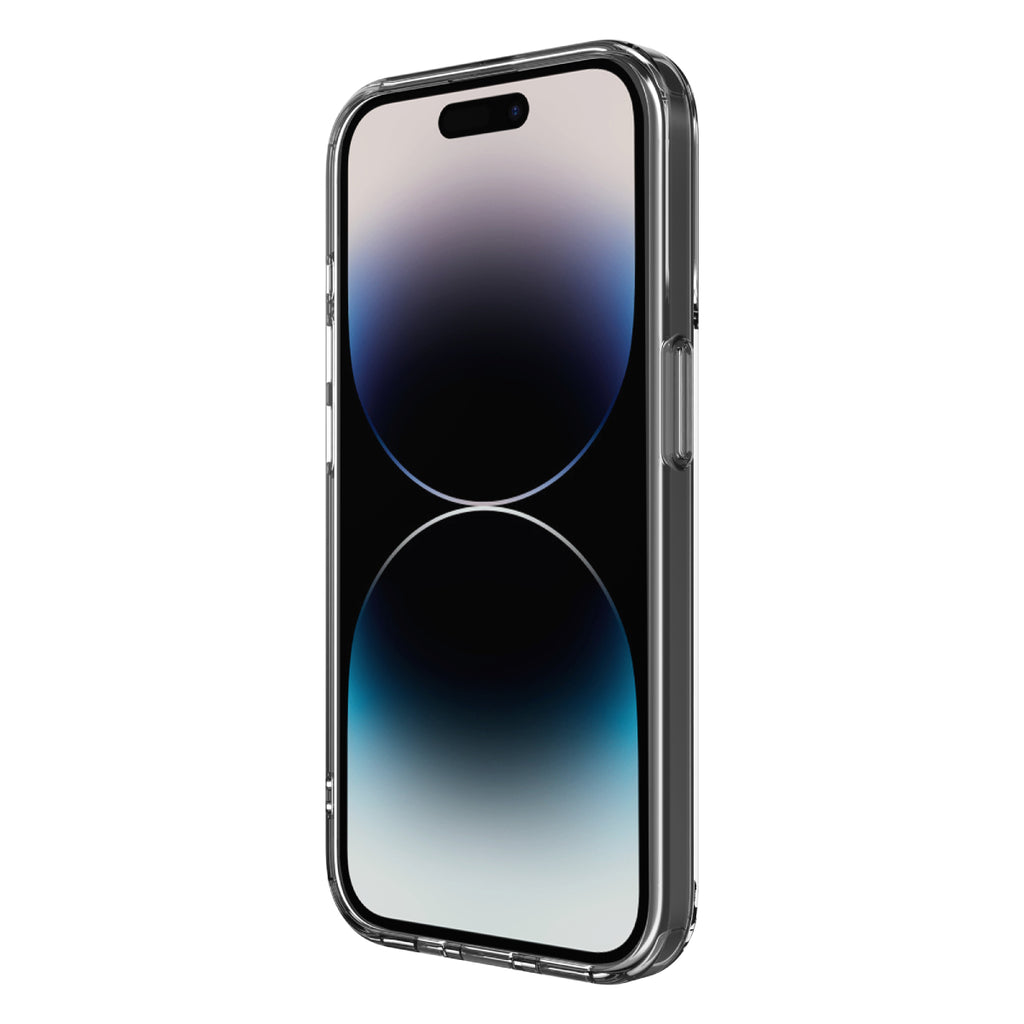 Hybrid Force + Snap - Apple iPhone 15 Pro Case MagSafe Compatible - Clear, Angled Front View with Phone and Screen Display On