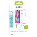 QDOS iPhone 15 Starter pack - packed with clear silicone case, screen protector and 20W GaN wall charger