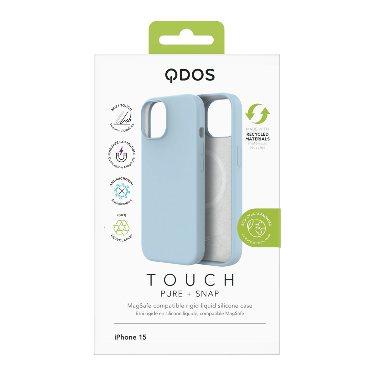 Touch Pure + Snap - Apple iPhone 15 Case MagSafe Compatible - Blue, showcasing product packaging in white