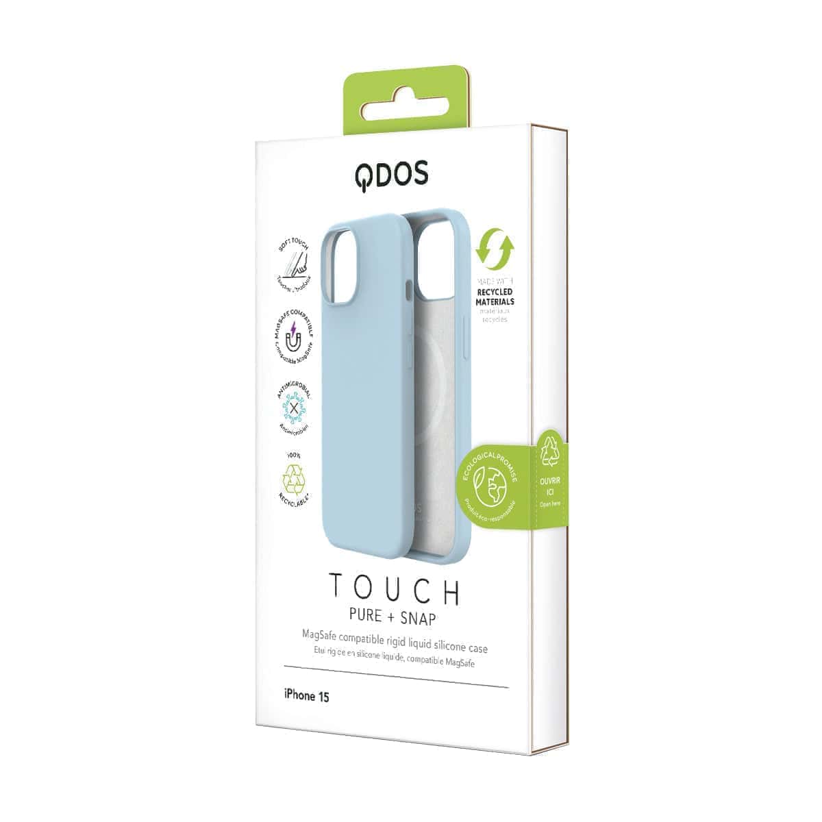 Touch Pure + Snap - Apple iPhone 15 Case MagSafe Compatible - Blue, showcasing product packaging in white