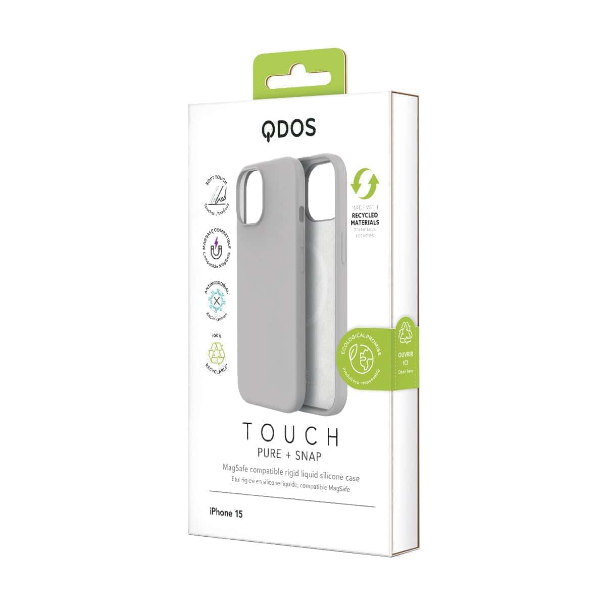 Touch Pure + Snap - Apple iPhone 15 Case MagSafe Compatible - Grey, showcasing product packaging in white