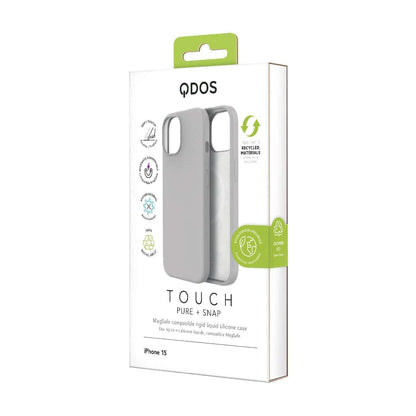 Touch Pure + Snap - Apple iPhone 15 Case MagSafe Compatible - Grey, showcasing product packaging in white