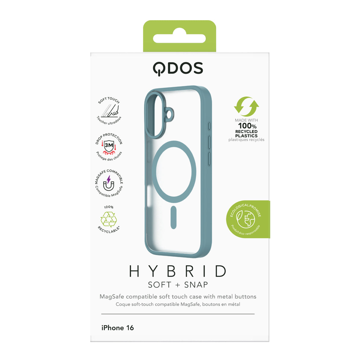Hybrid Soft  + Snap - Apple iPhone 16 Case MagSafe Compatible - Clear Teal, showcasing product packaging in white