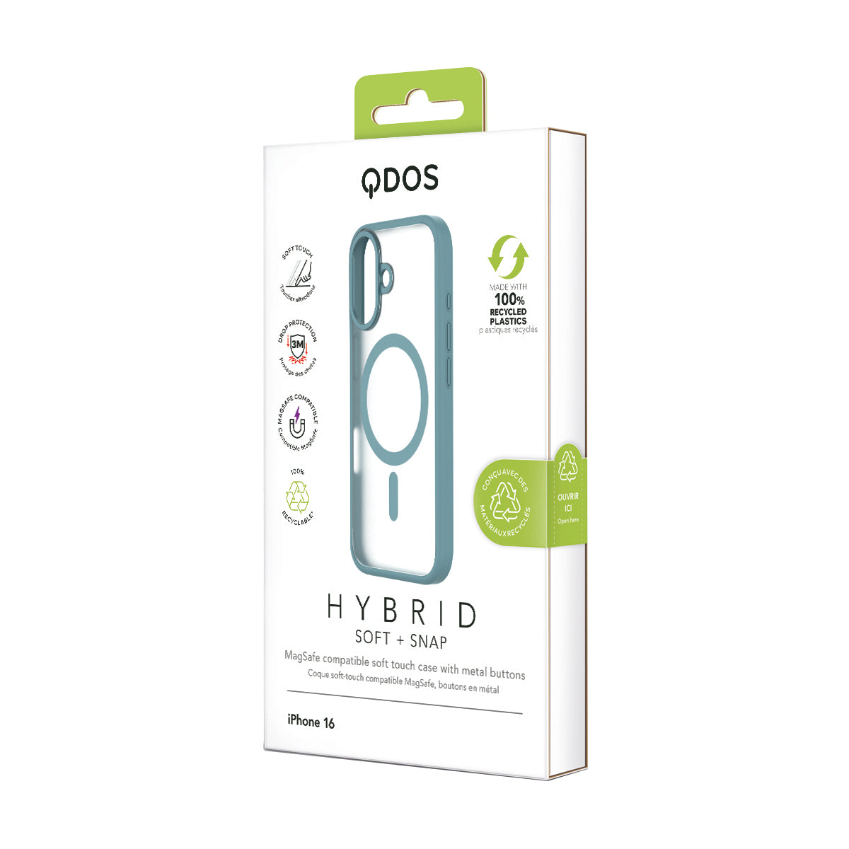 Hybrid Soft  + Snap - Apple iPhone 16 Case MagSafe Compatible - Clear Teal, showcasing product packaging in white