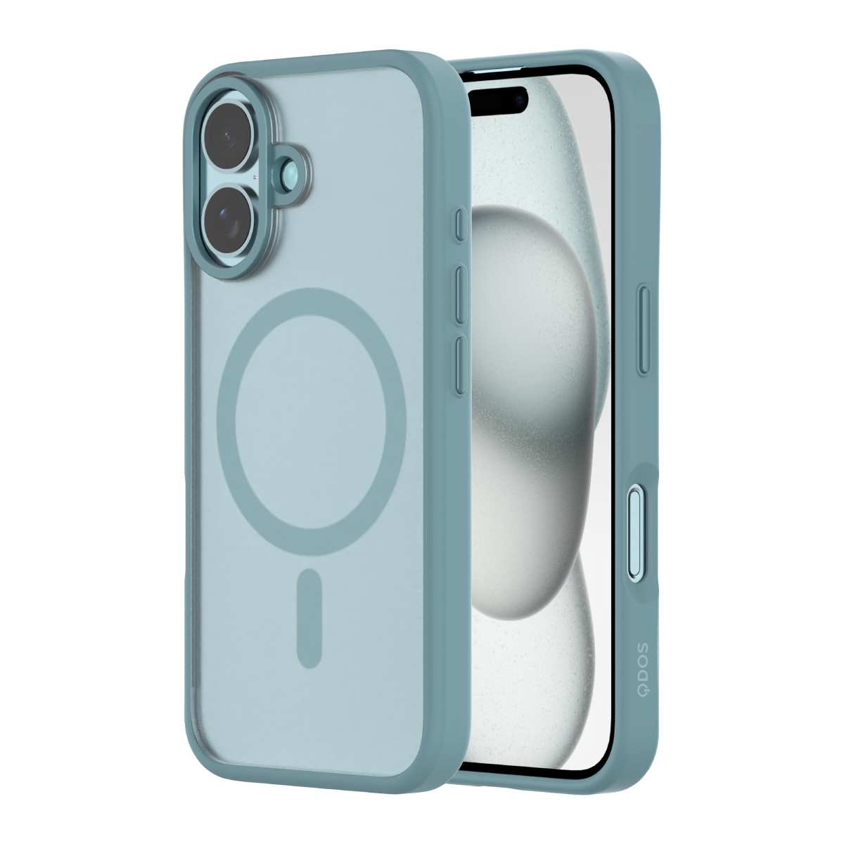 Hybrid Soft  + Snap - Apple iPhone 16 Case MagSafe Compatible - Clear Teal, Side and Back View with Screen Display