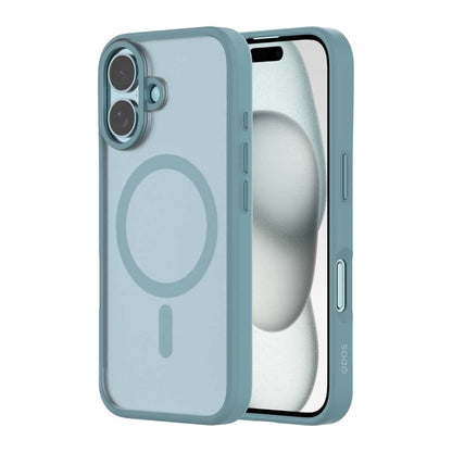 Hybrid Soft  + Snap - Apple iPhone 16 Case MagSafe Compatible - Clear Teal, Side and Back View with Screen Display