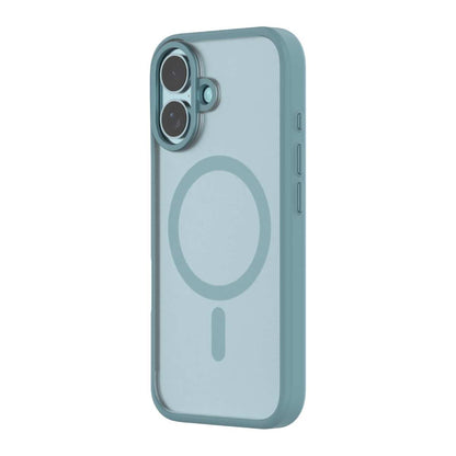 Hybrid Soft  + Snap - Apple iPhone 16 Case MagSafe Compatible - Clear Teal, Angled Rear View Frosted  Back with Phone