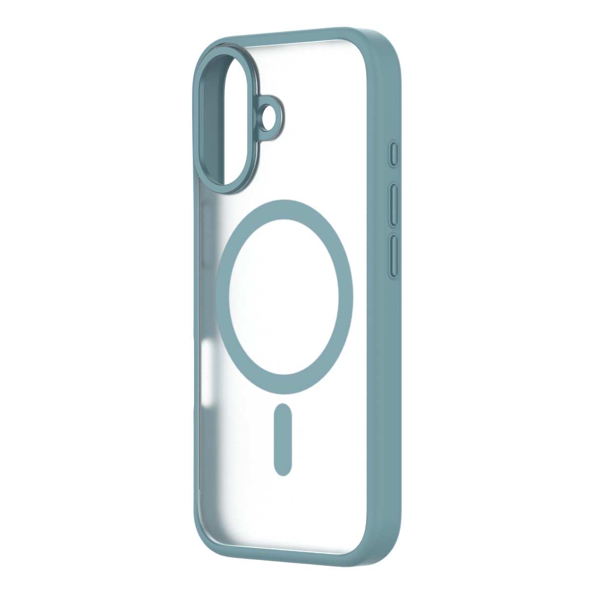 Hybrid Soft  + Snap - Apple iPhone 16 Case MagSafe Compatible - Clear Teal, Angled Rear View Frosted  Back Without Phone