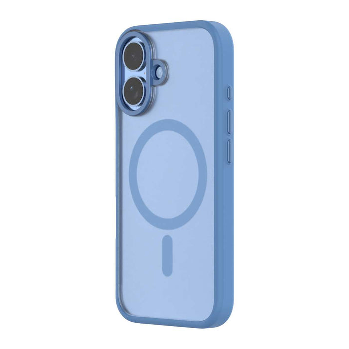 Hybrid Soft  + Snap - Apple iPhone 16 Case MagSafe Compatible - Clear Ultramarine, Angled Rear View Frosted  Back with Phone