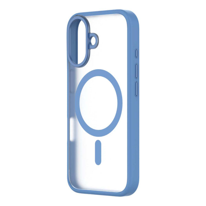 Hybrid Soft  + Snap - Apple iPhone 16 Case MagSafe Compatible - Clear Ultramarine, Angled Rear View Frosted  Back Without Phone