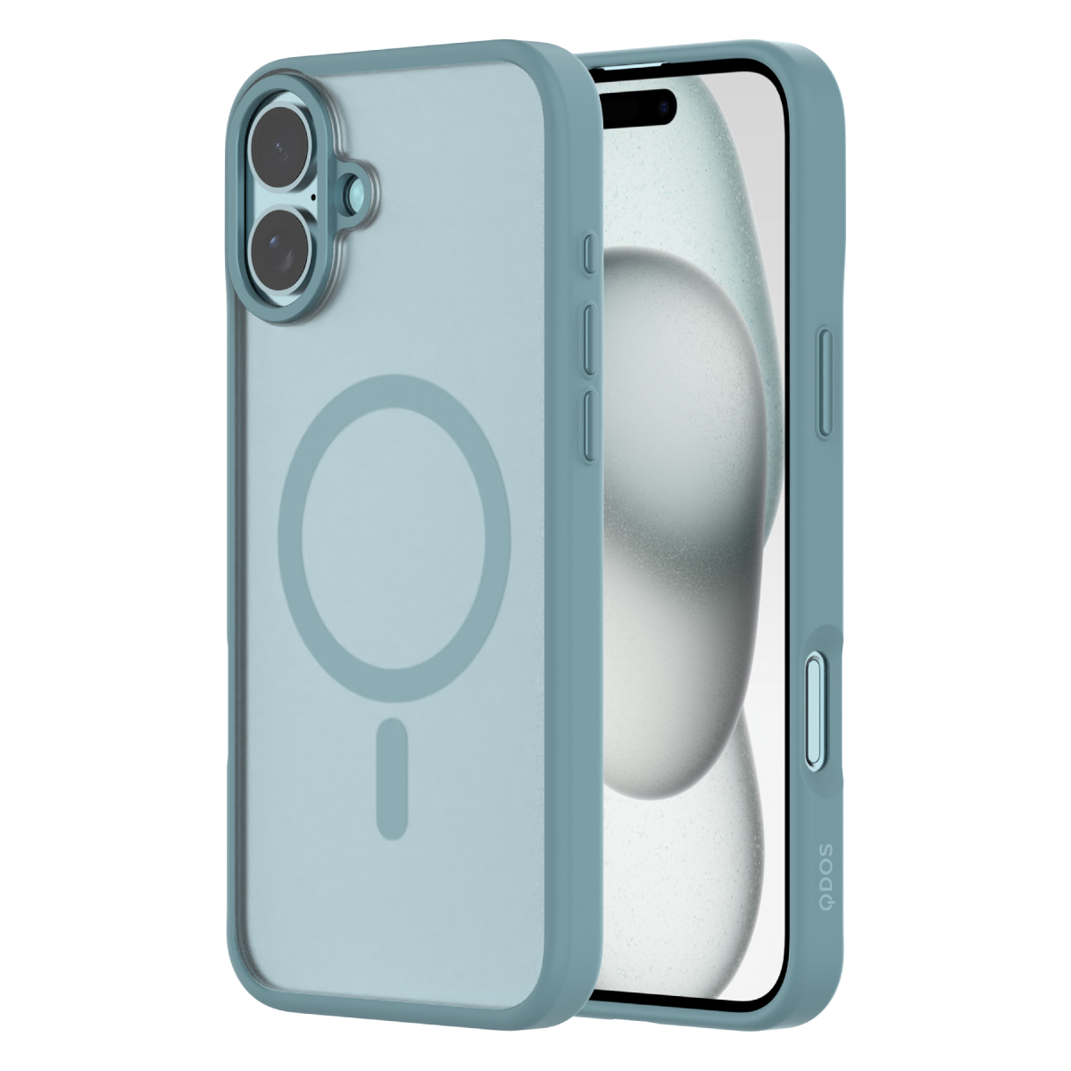 Hybrid Soft  + Snap - Apple iPhone 16 Plus Case MagSafe Compatible - Clear Teal, Side and Back View with Screen Display
