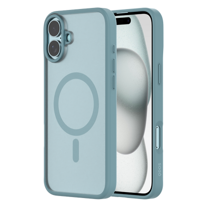 Hybrid Soft  + Snap - Apple iPhone 16 Plus Case MagSafe Compatible - Clear Teal, Side and Back View with Screen Display