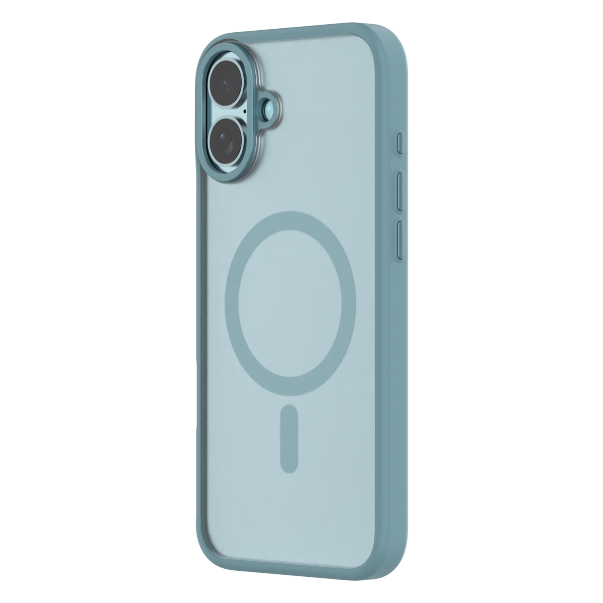 Hybrid Soft  + Snap - Apple iPhone 16 Plus Case MagSafe Compatible - Clear Teal, Angled Rear View Frosted  Back with Phone