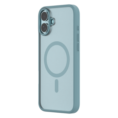 Hybrid Soft  + Snap - Apple iPhone 16 Plus Case MagSafe Compatible - Clear Teal, Angled Rear View Frosted  Back with Phone