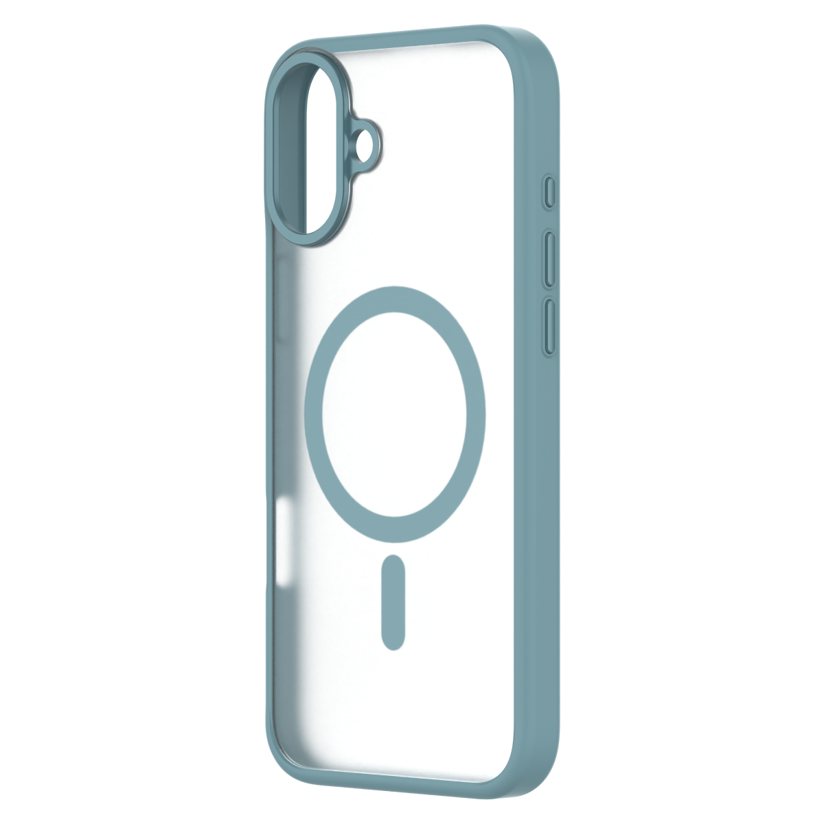 Hybrid Soft  + Snap - Apple iPhone 16 Plus Case MagSafe Compatible - Clear Teal, Angled Rear View Frosted  Back Without Phone