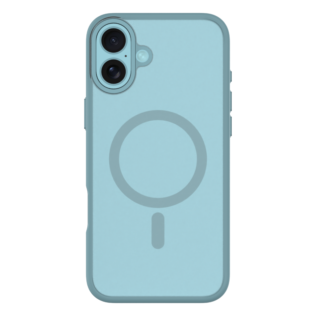 Hybrid Soft  + Snap - Apple iPhone 16 Plus Case MagSafe Compatible - Clear Teal, Rear View Frosted  Back with Phone