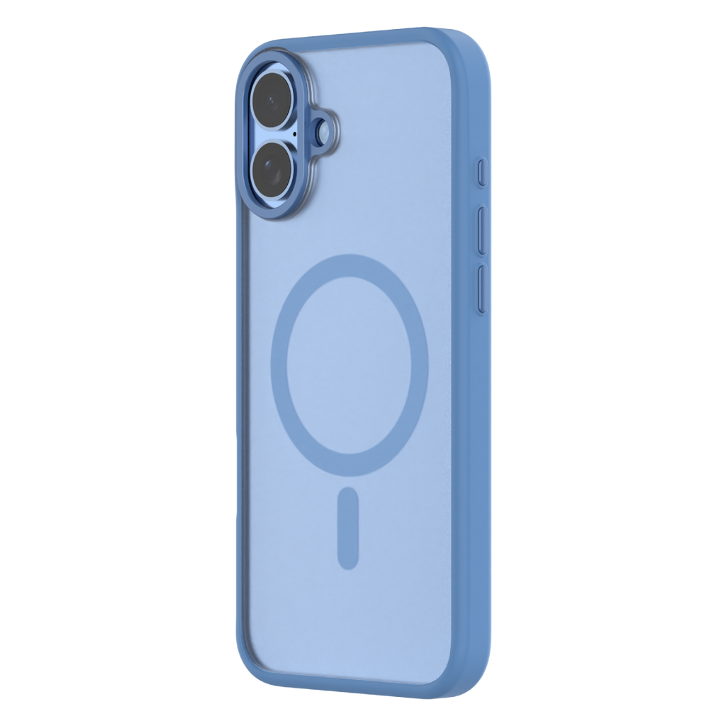 Hybrid Soft  + Snap - Apple iPhone 16 Plus Case MagSafe Compatible - Clear Ultramarine, Angled Rear View Frosted  Back with Phone