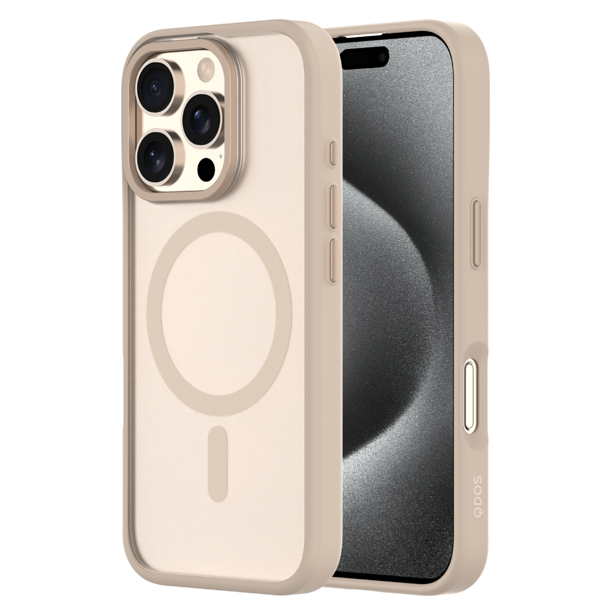 Hybrid Soft  + Snap - Apple iPhone 16 Pro Case MagSafe Compatible - Clear Desert Titanium, Side and Back View with Screen Display
