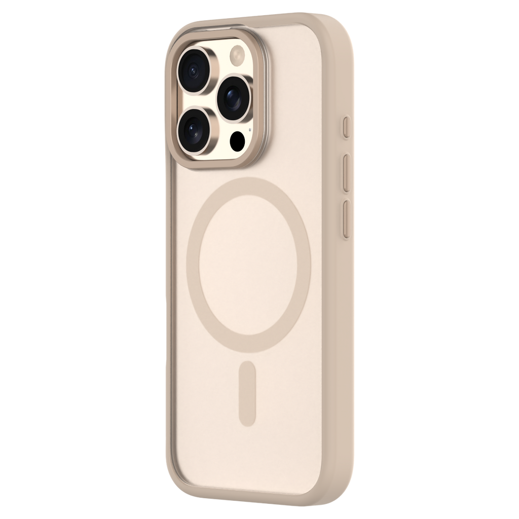 Hybrid Soft  + Snap - Apple iPhone 16 Pro Case MagSafe Compatible - Clear Desert Titanium, Angled Rear View Frosted  Back with Phone