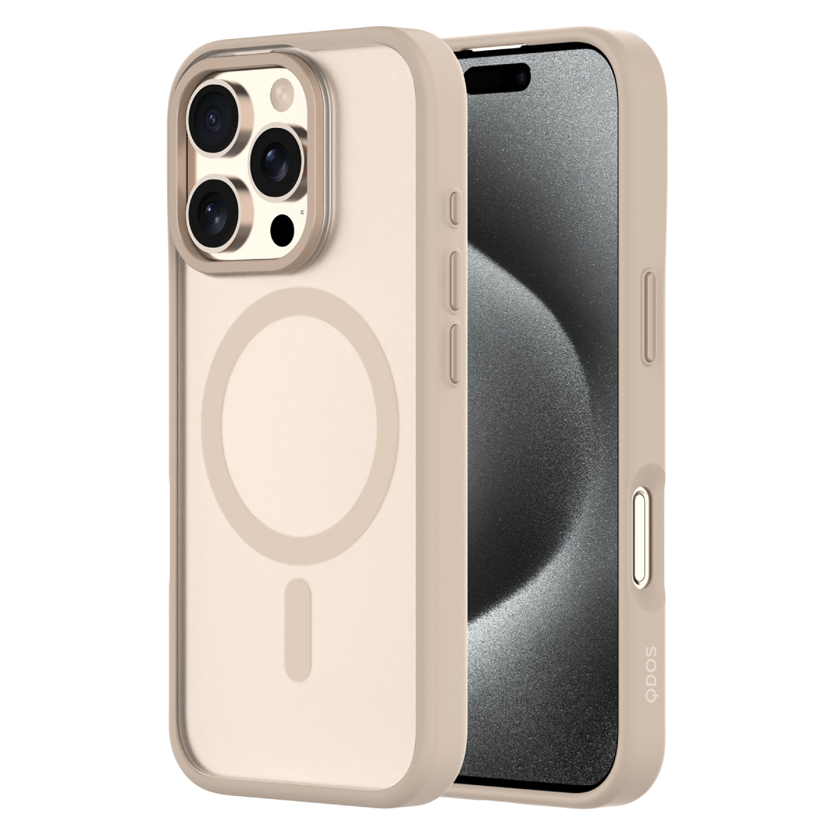 Hybrid Soft  + Snap - Apple iPhone 16 Pro Max Case MagSafe Compatible - Clear Desert Titanium, Side and Back View with Screen Display