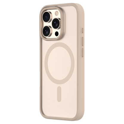 Hybrid Soft  + Snap - Apple iPhone 16 Pro Max Case MagSafe Compatible - Clear Desert Titanium, Angled Rear View Frosted  Back with Phone