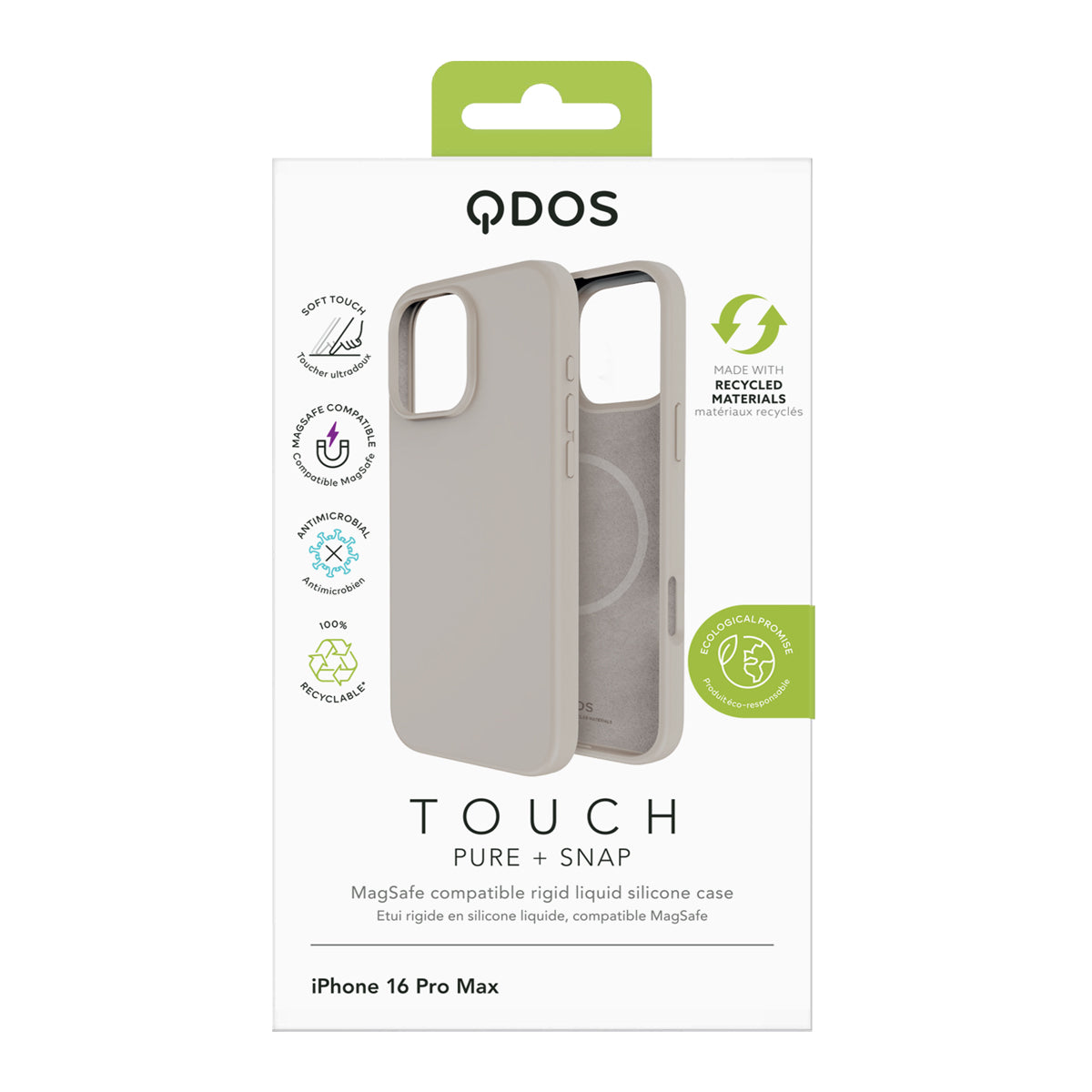 Touch Pure + Snap - Apple iPhone 16 Pro Max Case MagSafe Compatible - Desert Titanium, showcasing product packaging in white