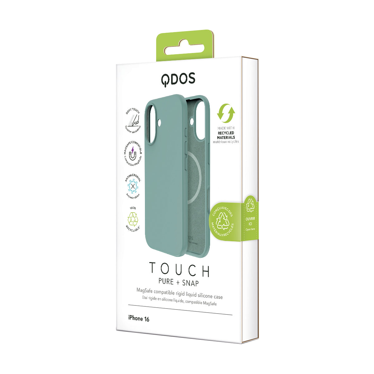 Touch Pure + Snap - Apple iPhone 16 Case MagSafe Compatible - Teal, showcasing product packaging in white
