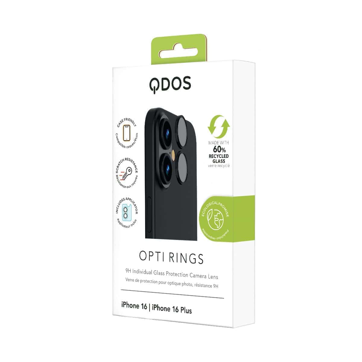 OptiRings - iPhone 16 / iPhone 16 Plus Camera Lens Protector - Black