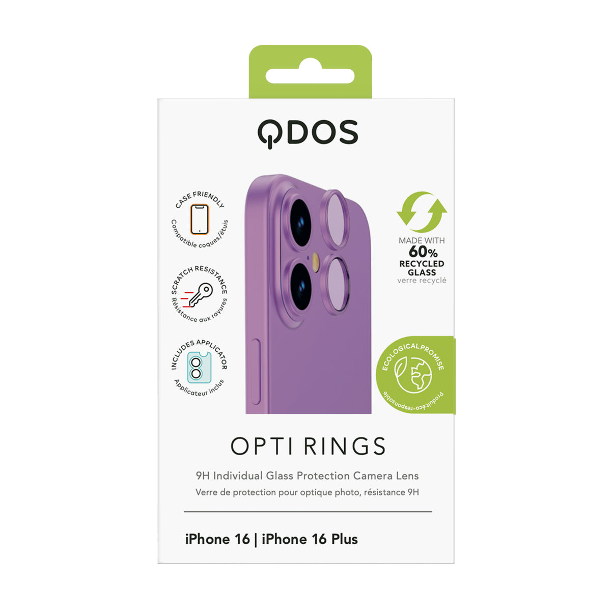 OptiRings - Apple iPhone 16, iPhone 16 Plus Camera Lens Protector - Pink, Showcasing product packaging in white