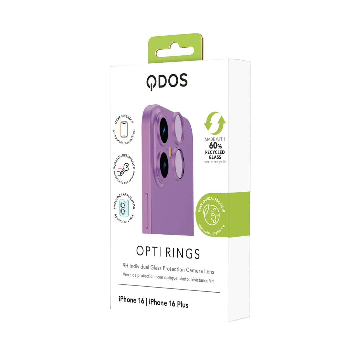 OptiRings - Apple iPhone 16, iPhone 16 Plus Camera Lens Protector - Pink, Showcasing product packaging in white