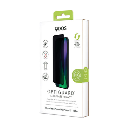 OptiGuard Eco Glass Privacy - iPhone 16e / iPhone 14 / iPhone 13 / iPhone 13 Pro Privacy Screen Protector - Privacy Black