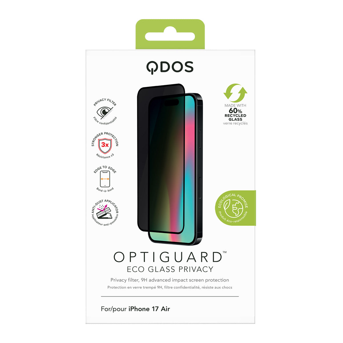 OptiGuard Eco Glass Privacy - iPhone Air Privacy Screen Protector - Privacy Black