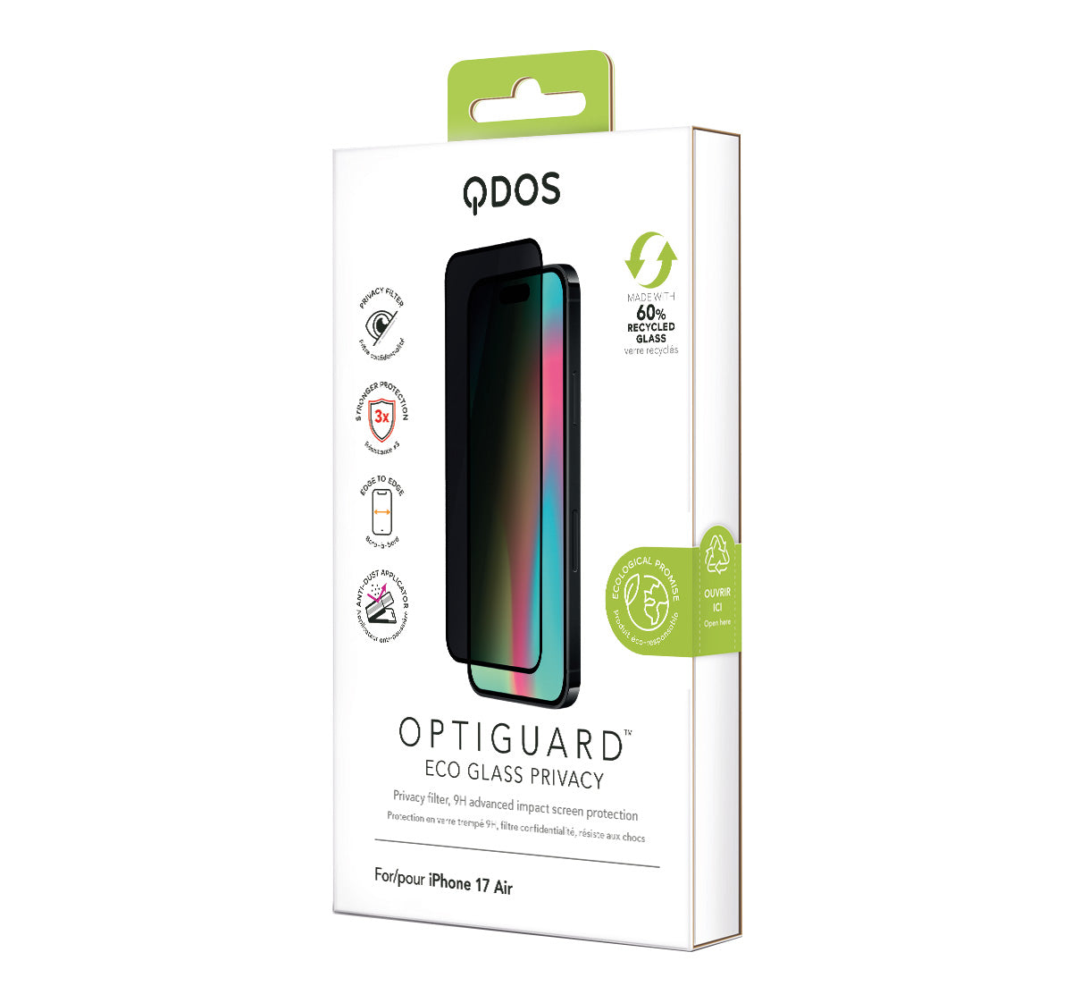OptiGuard Eco Glass Privacy - iPhone Air Privacy Screen Protector - Privacy Black