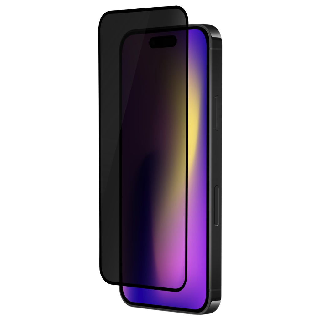Black phone case with gradient purple and blue design on a white background