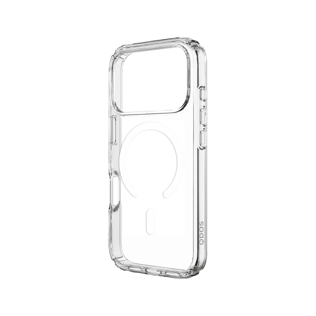 Clear phone case with brand logo on a white background